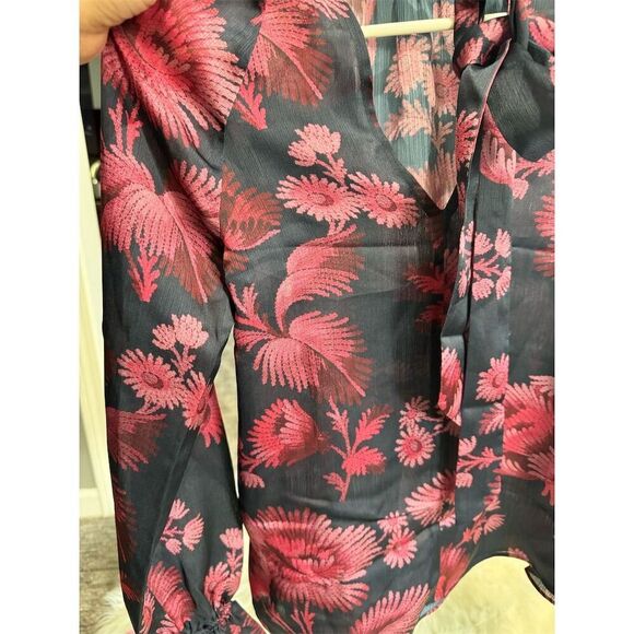 Ted Baker London Women's Floral Blouse Size 0 Multicolor Long Sleeve Tie Neck - Picture 16 of 16